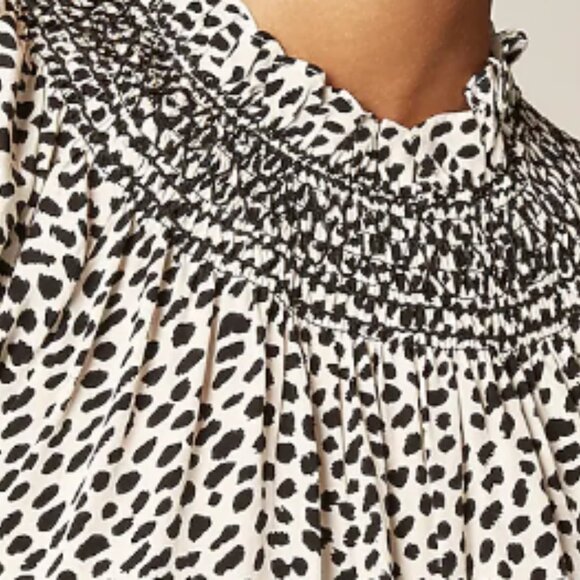J. Crew Smocked High-Neck Top in Black & Cream Spot Print Small NWT ! - Picture 2 of 8